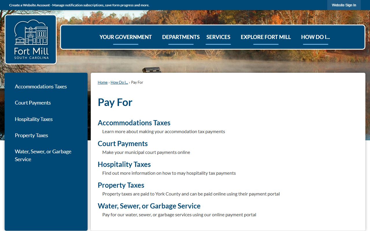 Fort Mill South Carolina property tax payment records