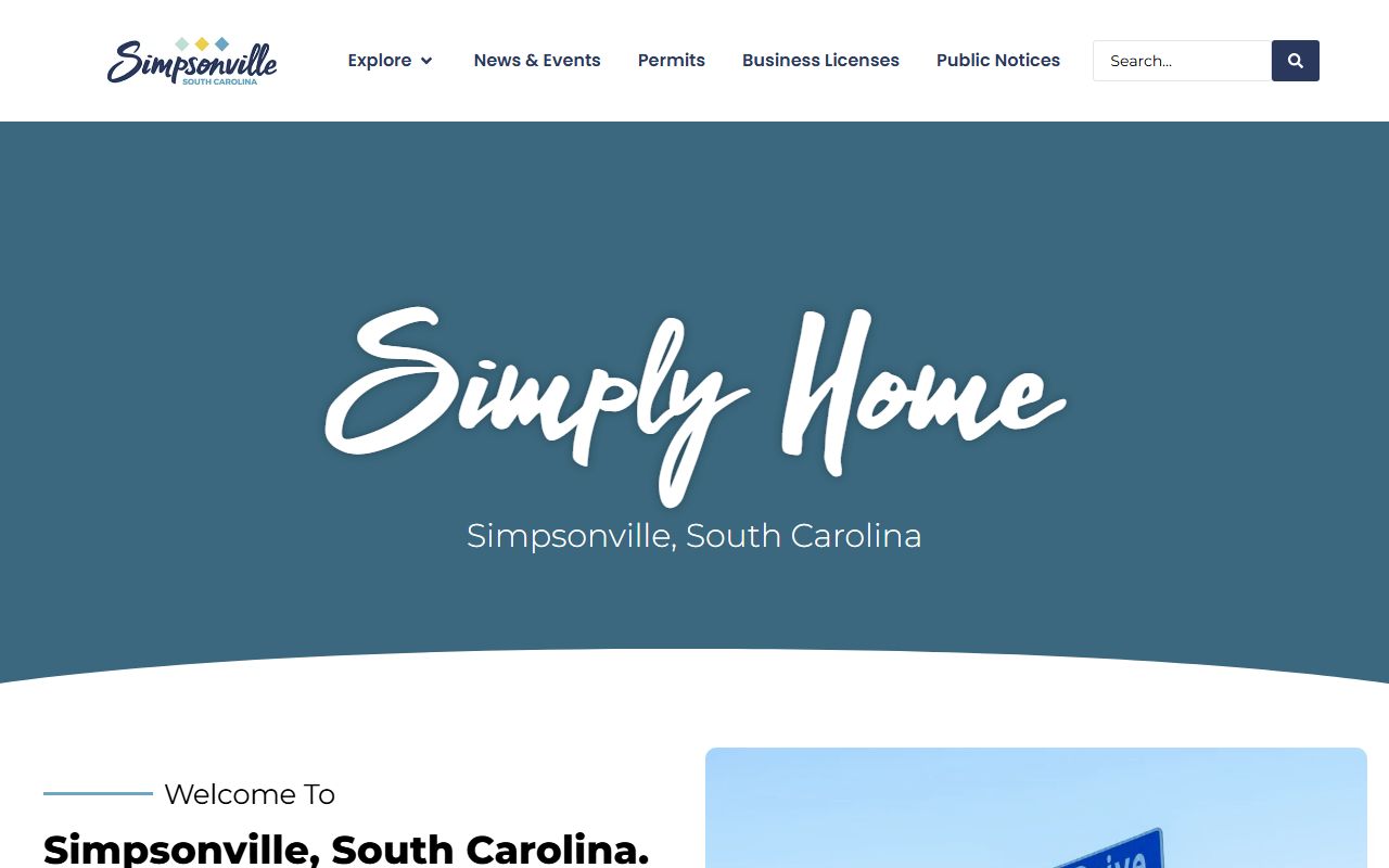 Simpsonville city official website showing local government and property tax records resources