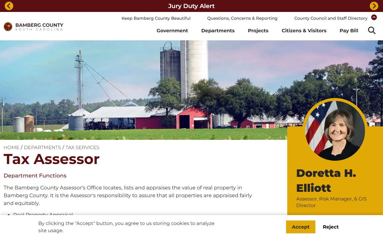 Bamberg County Tax Assessor website for property tax records