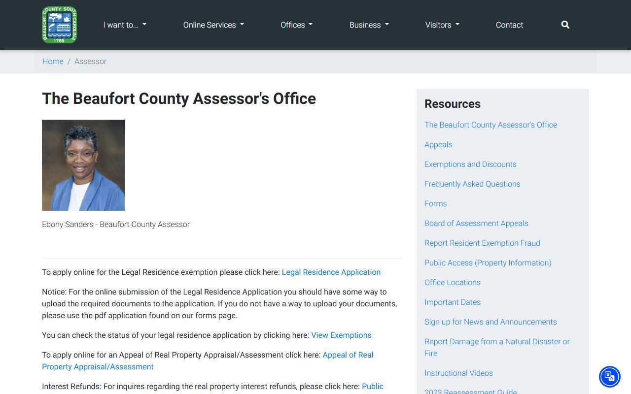 Beaufort County Assessor office website for property tax records