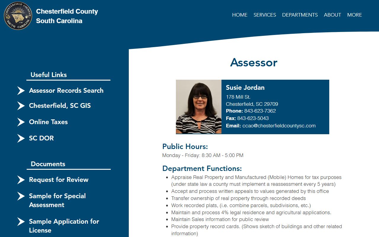 Chesterfield County Assessor website for property tax records