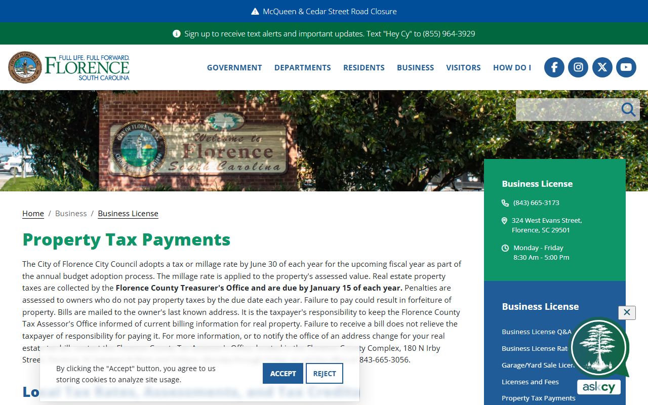 Florence County city property tax payment resource