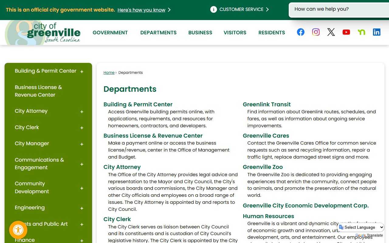 Greenville South Carolina city departments property tax resources