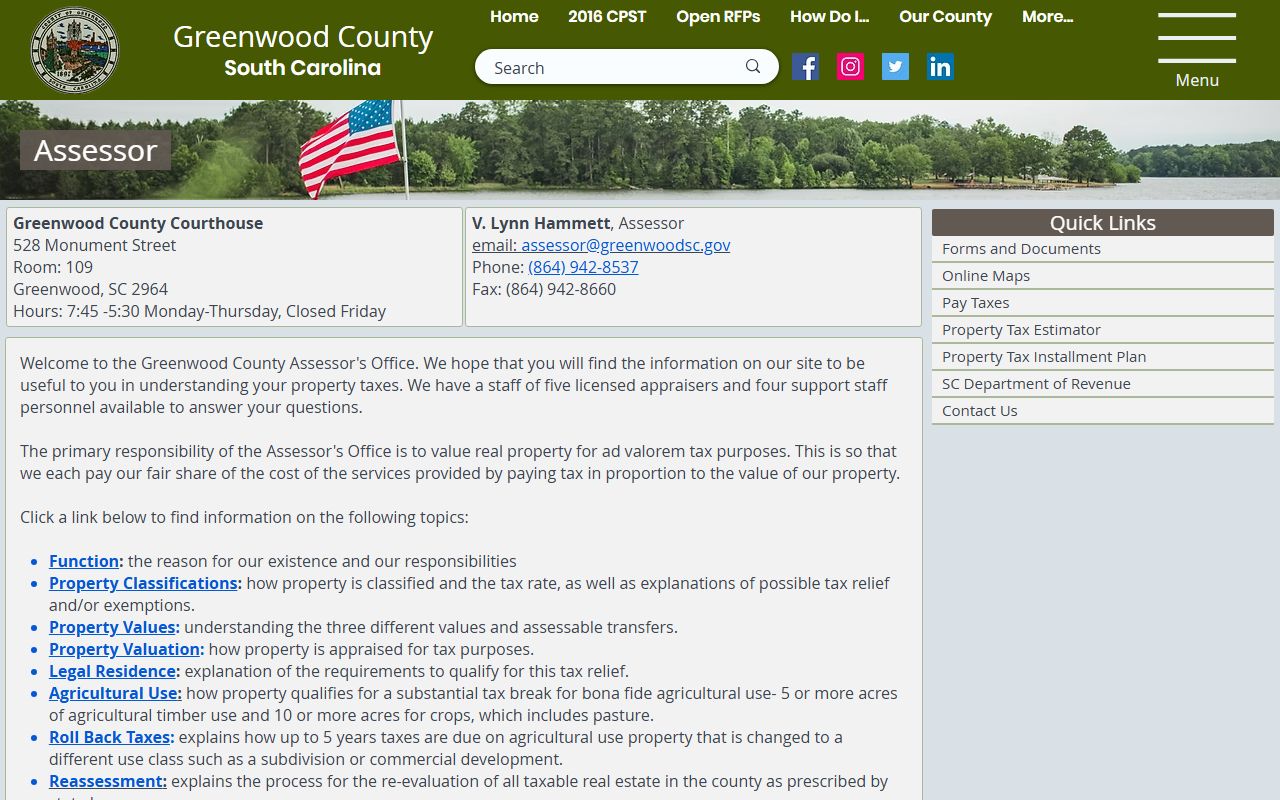 Greenwood County Assessor website for property tax records