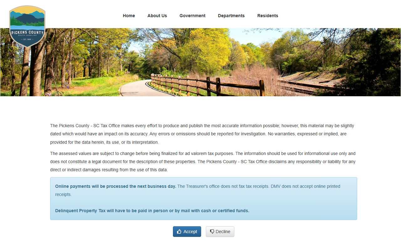 Pickens County property tax payment portal records