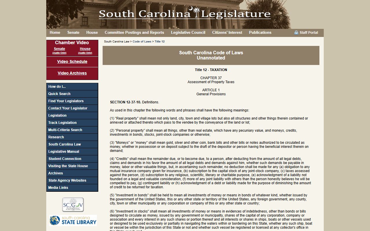 SC Code Chapter 37 property tax assessment records