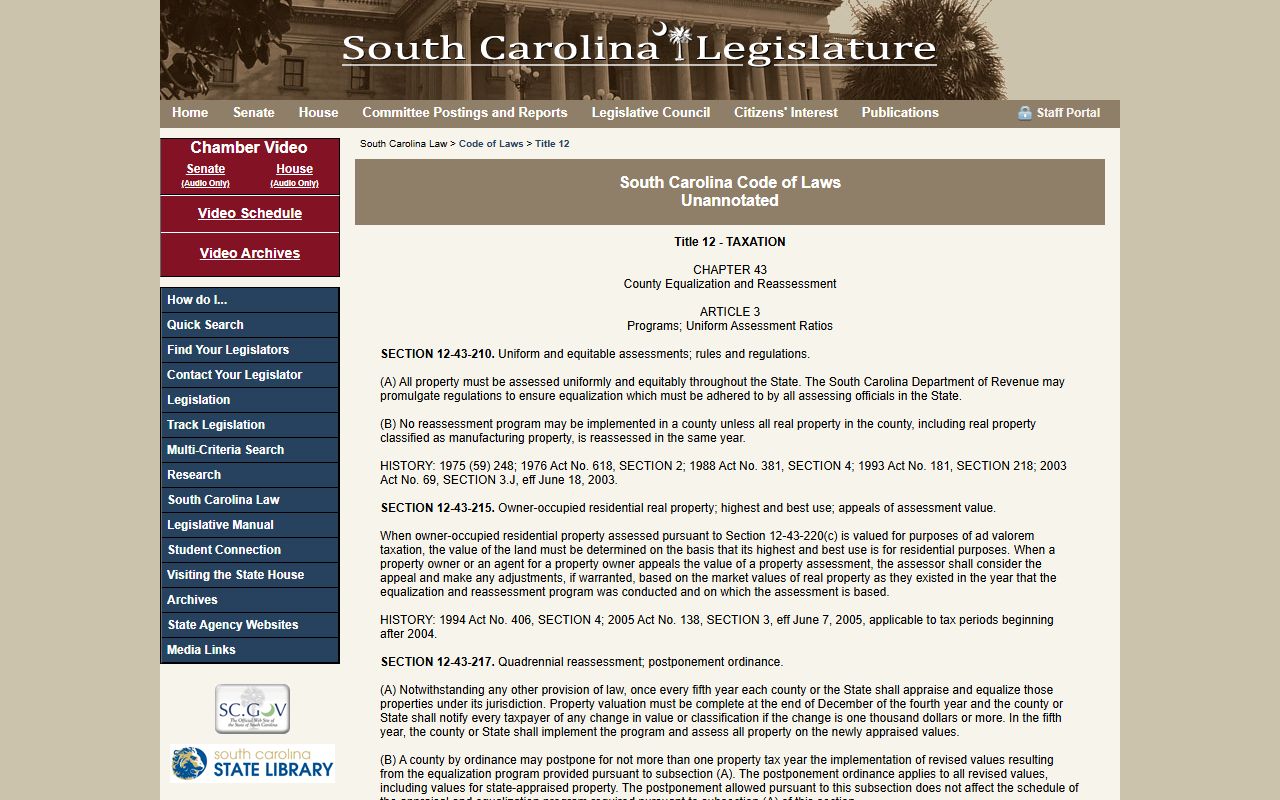 South Carolina Code Chapter 43 equalization and reassessment