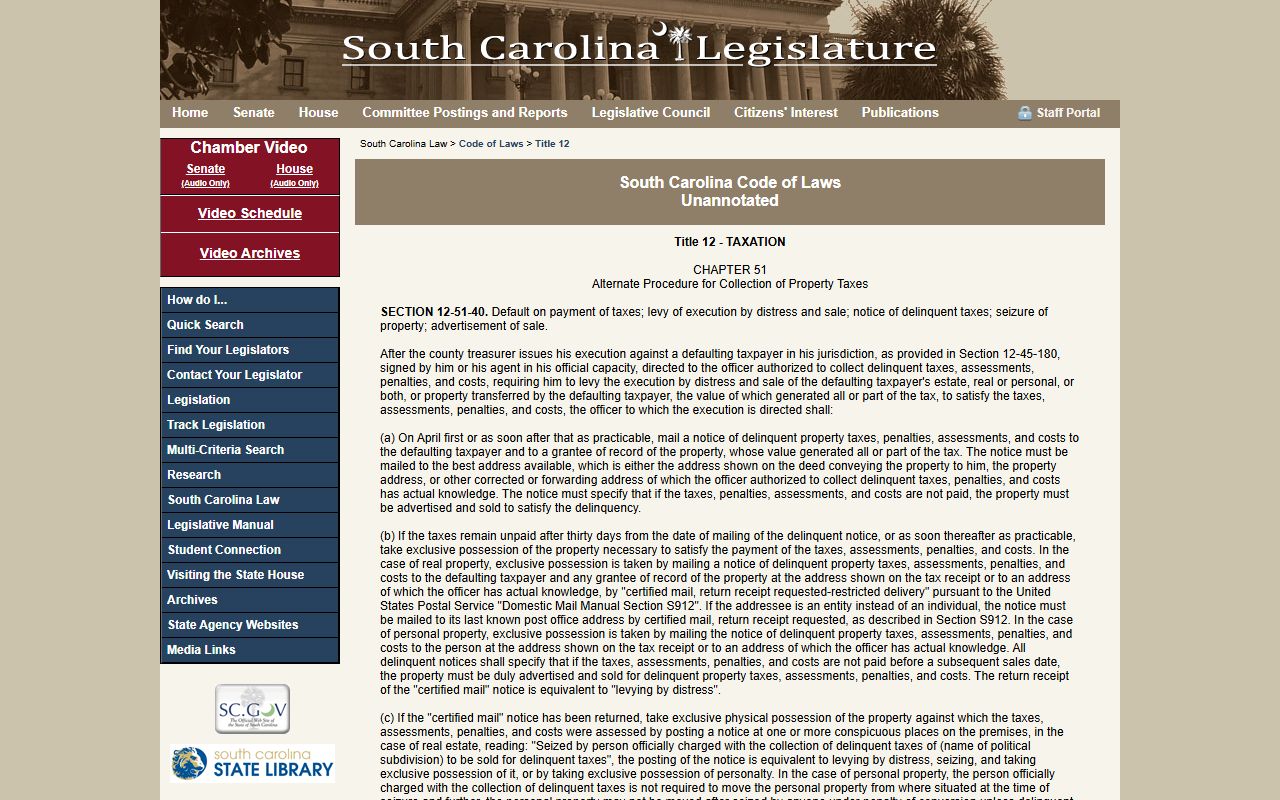 South Carolina Chapter 51 delinquent property tax collection