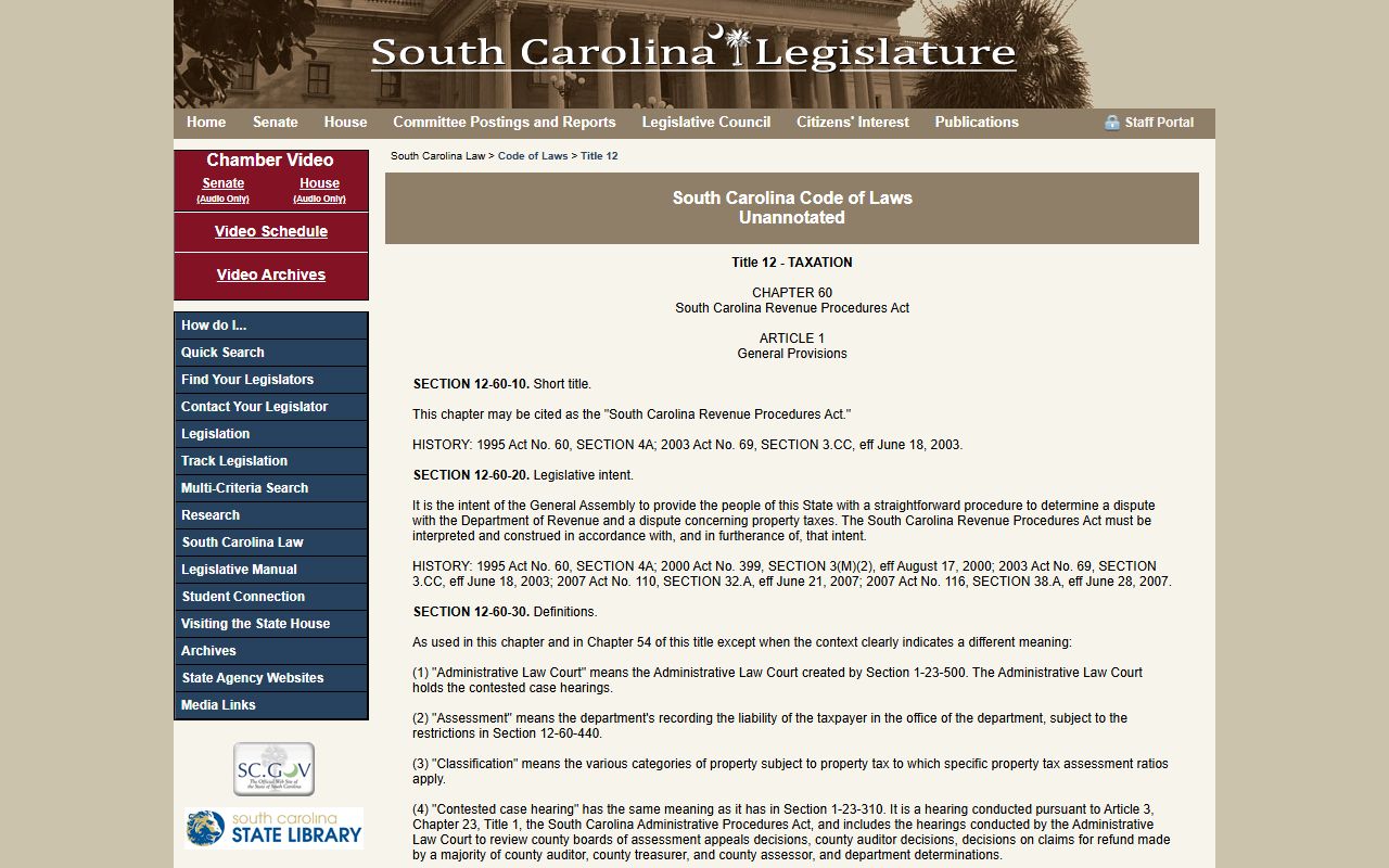 SC Revenue Procedures property tax records